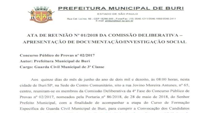 Ata de Reunião da Comissão Deliberativa - Concurso GCM